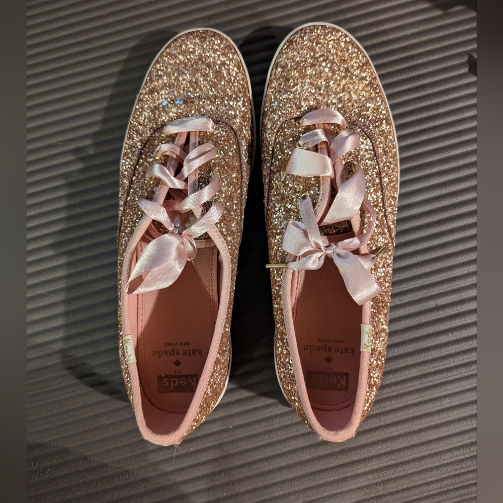 Keds x Kate Spade Rose Gold Glitter Wedding Tennis Shoes Size 10